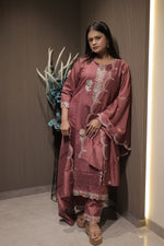 Zahra Wine Embroidered Kurta Set with Dupatta