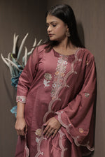 Zahra Wine Embroidered Kurta Set with Dupatta