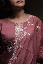 Zahra Wine Embroidered Kurta Set with Dupatta