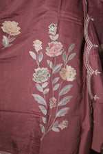 Zahra Wine Embroidered Kurta Set with Dupatta