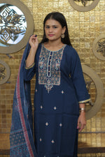 Diya Blue Yoke Design Kurta Set With Dupatta