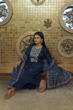 Diya Blue Yoke Design Kurta Set With Dupatta