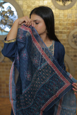 Diya Blue Yoke Design Kurta Set With Dupatta