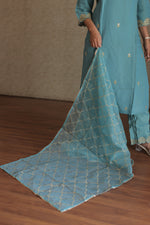 Aurelia Teal Embroidered Kurta Set With Dupatta