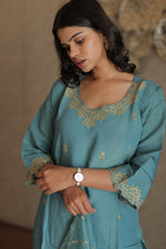Aurelia Teal Embroidered Kurta Set With Dupatta
