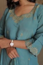 Aurelia Teal Embroidered Kurta Set With Dupatta