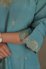 Aurelia Teal Embroidered Kurta Set With Dupatta