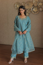 Aurelia Teal Embroidered Kurta Set With Dupatta