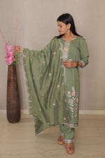 Zahra Olive Embroidered Kurta Set With Dupatta