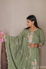 Zahra Olive Embroidered Kurta Set With Dupatta
