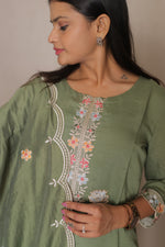 Zahra Olive Embroidered Kurta Set With Dupatta