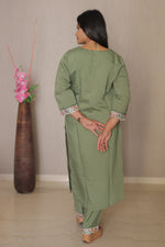 Zahra Olive Embroidered Kurta Set With Dupatta