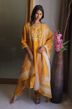 Meera Yellow Embellished Flower Kurta Set with Dupatta