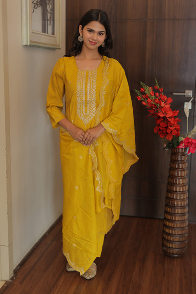 Alia Yellow Yoke Design Kurta Set with Dupatta