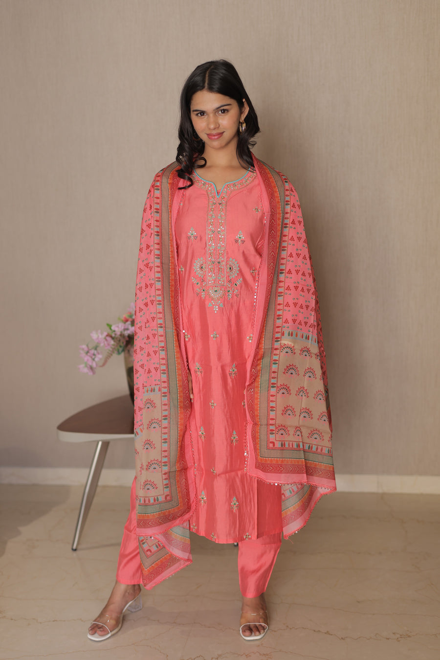 Niharika Pink Embellished Kurta Set with Dupatta