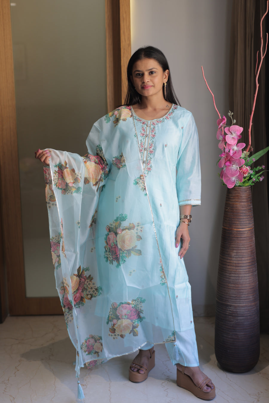 Neha Blue Embroidered Kurta Set with Dupatta
