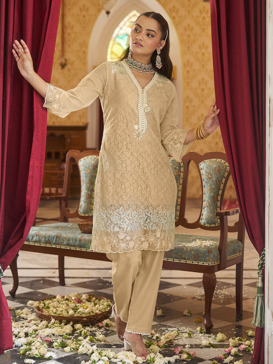 Naira Ivory Embroidered Co-ord Set