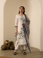 Sara Embroidered White Kurta Set With Dupatta