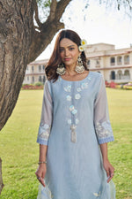Aysha Blue Multi Work Kurta Set With Dupatta