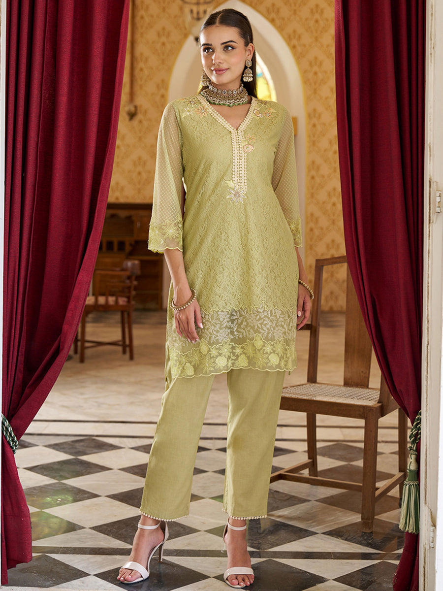 Naira Green Embroidered Co-ord Set