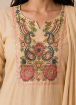 Arzoo Beige Mul Chanderi Kurta Set With Dupatta