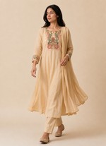 Arzoo Beige Mul Chanderi Kurta Set With Dupatta
