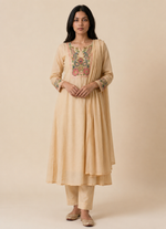 Arzoo Beige Mul Chanderi Kurta Set With Dupatta