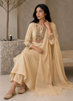 Arzoo Beige Mul Chanderi Kurta Set With Dupatta