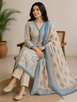 Mahira Sky Blue Cotton Kurta Set With Dupatta