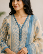 Mahira Sky Blue Cotton Kurta Set With Dupatta