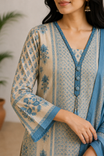Mahira Sky Blue Cotton Kurta Set With Dupatta