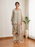 Mysha Grey Mul Chanderi Kurta Set with Dupatta