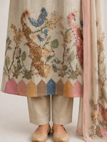 Mysha Grey Mul Chanderi Kurta Set with Dupatta