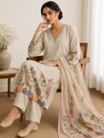 Mysha Grey Mul Chanderi Kurta Set with Dupatta