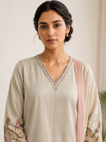 Mysha Grey Mul Chanderi Kurta Set with Dupatta