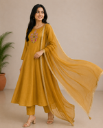 Mahika Mustard Mul Chanderi Kurta Set with Dupatta