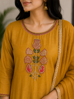 Mahika Mustard Mul Chanderi Kurta Set with Dupatta