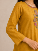 Mahika Mustard Mul Chanderi Kurta Set with Dupatta