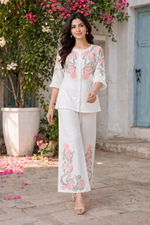 Farah White Cotton Embroidered Co-ord Set