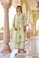 Pihu Green Cotton Kurta Set with Dupatta
