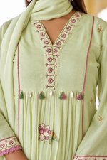 Pihu Green Cotton Kurta Set with Dupatta