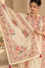 Eshika Floral Muslin Handwork Kurta Set with Dupatta