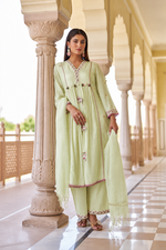 Pihu Green Cotton Kurta Set with Dupatta
