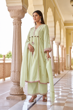 Pihu Green Cotton Kurta Set with Dupatta