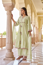 Pihu Green Cotton Kurta Set with Dupatta