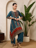 Serene Teal Crepe Kurta Set With Dupatta