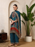 Serene Teal Crepe Kurta Set With Dupatta