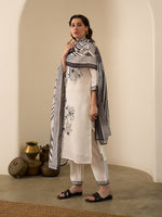 Sara Embroidered White Kurta Set With Dupatta