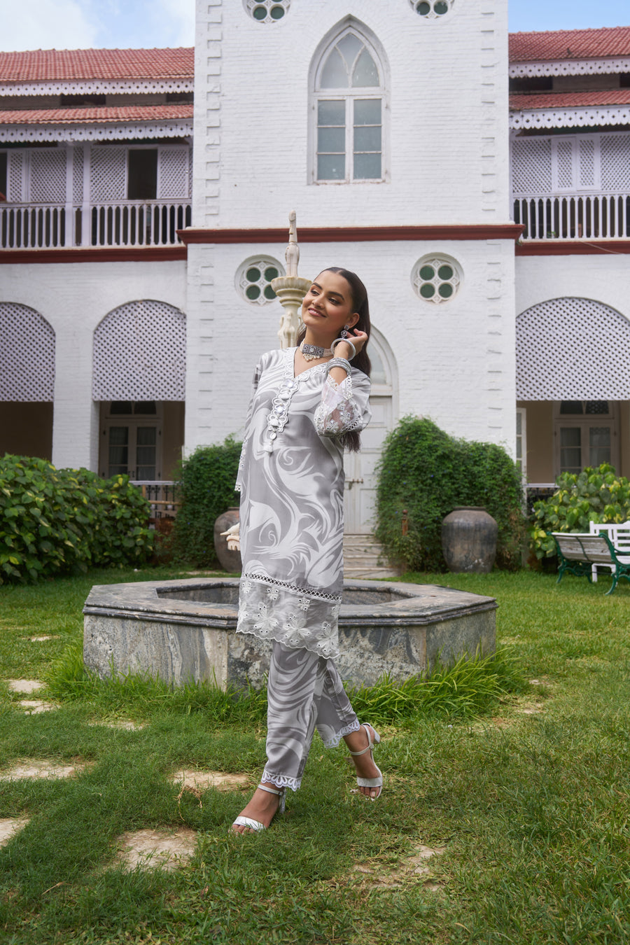 Kiara Grey Schiffli Co-ord Set