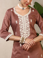 Iqra Rust Floral Yoke Kurta Set with Dupatta